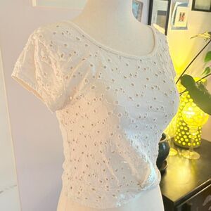 Free People White Eyelet Baby Tee with Tie Front Size XS